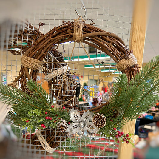 Silver Flourish Grapevine Wreath
